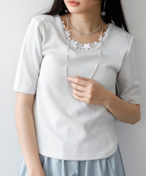 Three Four Time（ｽﾘｰﾌｫｰﾀｲﾑ）の「ラメテレコカップイン五分袖プルオーバー（Tシャツ/カットソー・レディース・ライム/ブラック/ブルーグレー/オフホワイト・FREE）」の11枚目の写真