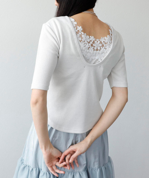 Three Four Time（ｽﾘｰﾌｫｰﾀｲﾑ）の「ラメテレコカップイン五分袖プルオーバー（Tシャツ/カットソー・レディース・ライム/ブラック/ブルーグレー/オフホワイト・FREE）」の12枚目の写真