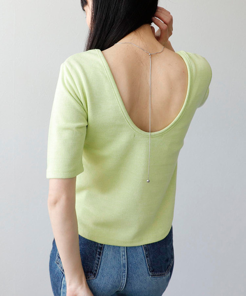 Three Four Time（ｽﾘｰﾌｫｰﾀｲﾑ）の「ラメテレコカップイン五分袖プルオーバー（Tシャツ/カットソー・レディース・ライム/ブラック/ブルーグレー/オフホワイト・FREE）」の14枚目の写真