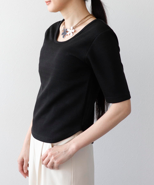 Three Four Time（ｽﾘｰﾌｫｰﾀｲﾑ）の「ラメテレコカップイン五分袖プルオーバー（Tシャツ/カットソー・レディース・ライム/ブラック/ブルーグレー/オフホワイト・FREE）」の18枚目の写真