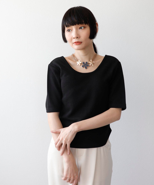 Three Four Time（ｽﾘｰﾌｫｰﾀｲﾑ）の「ラメテレコカップイン五分袖プルオーバー（Tシャツ/カットソー・レディース・ライム/ブラック/ブルーグレー/オフホワイト・FREE）」の20枚目の写真