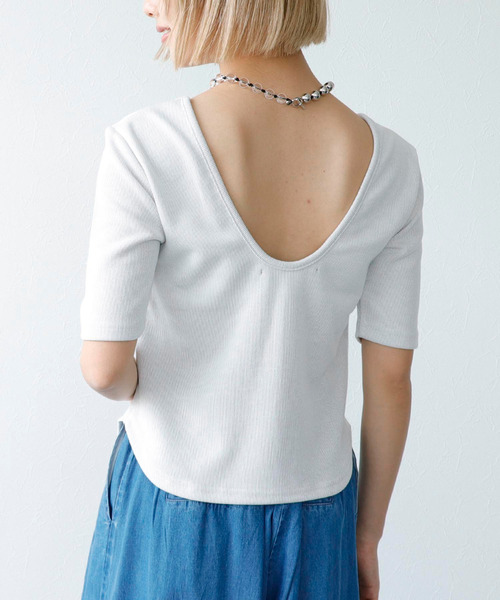 Three Four Time（ｽﾘｰﾌｫｰﾀｲﾑ）の「ラメテレコカップイン五分袖プルオーバー（Tシャツ/カットソー・レディース・ライム/ブラック/ブルーグレー/オフホワイト・FREE）」の7枚目の写真