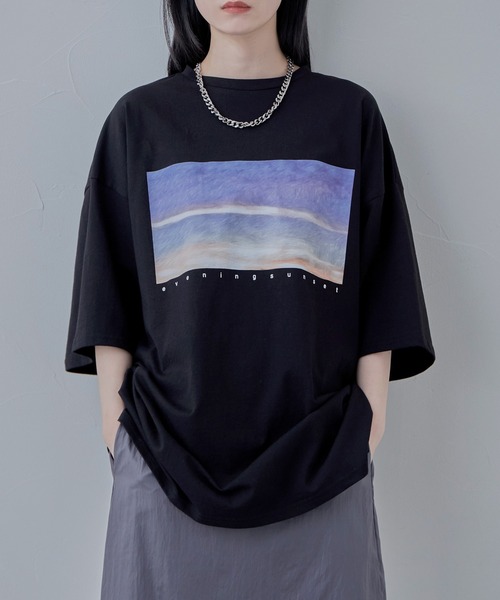 etoll.(エトル)の「デザインプリントBIGシルエットTシャツ(Tシャツ/カットソー・レディース・ブラック/オフホワイト・M)」の3枚目の写真