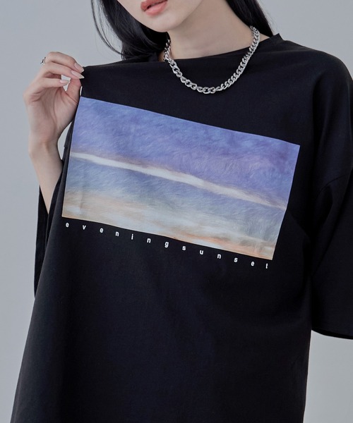 etoll.(エトル)の「デザインプリントBIGシルエットTシャツ(Tシャツ/カットソー・レディース・ブラック/オフホワイト・M)」の5枚目の写真