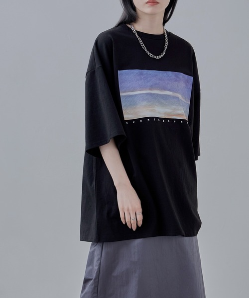 etoll.(エトル)の「デザインプリントBIGシルエットTシャツ(Tシャツ/カットソー・レディース・ブラック/オフホワイト・M)」の8枚目の写真