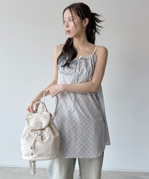 【肩紐調節可能】ボヘミアンリボンチェックミニワンピース