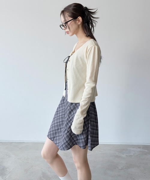 UNE MANSION（ユヌマンション）の「【肩紐調節可能】ボヘミアンリボンチェックミニワンピース（ワンピース・レディース・ブラック/スカイブルー・FREE）」の9枚目の写真