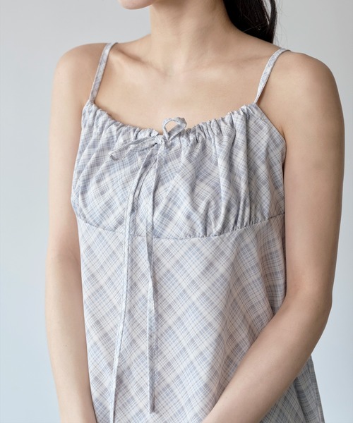 UNE MANSION（ユヌマンション）の「【肩紐調節可能】ボヘミアンリボンチェックミニワンピース（ワンピース・レディース・ブラック/スカイブルー・FREE）」の21枚目の写真