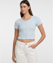 GUESS JEANS Sl Cn Snap Embro Slim Top 半袖 シャツ レディース