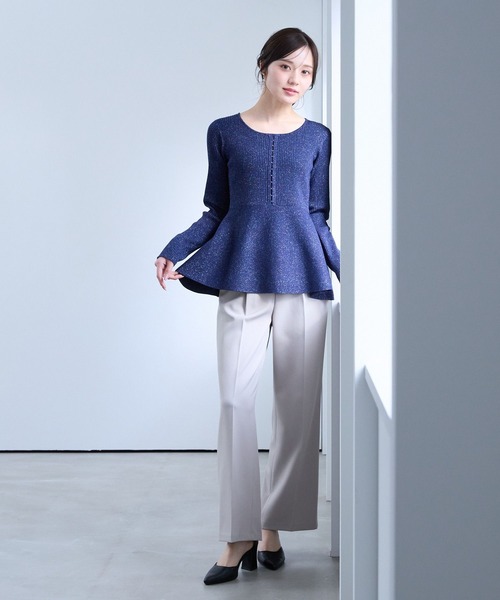 Andemiu（アンデミュウ）の「ラメホックペプラムニット327306（ニット/セーター・レディース・ライトグレー/ネイビー/ベージュ・FREE）」の9枚目の写真