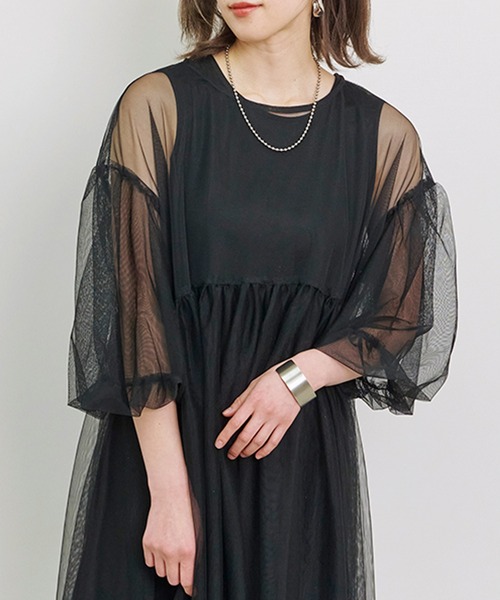 Fizz(フィズ)の「チュールワンピとインナーワンピのセット(ワンピース・レディース・ブラック/チャコール・L/M)」の9枚目の写真