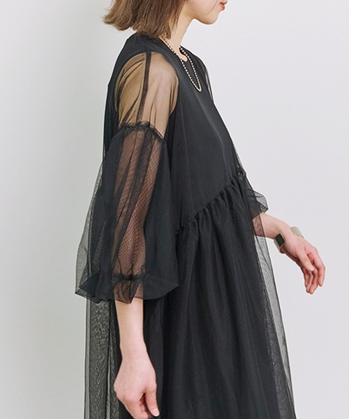 Fizz(フィズ)の「チュールワンピとインナーワンピのセット(ワンピース・レディース・ブラック/チャコール・L/M)」の10枚目の写真