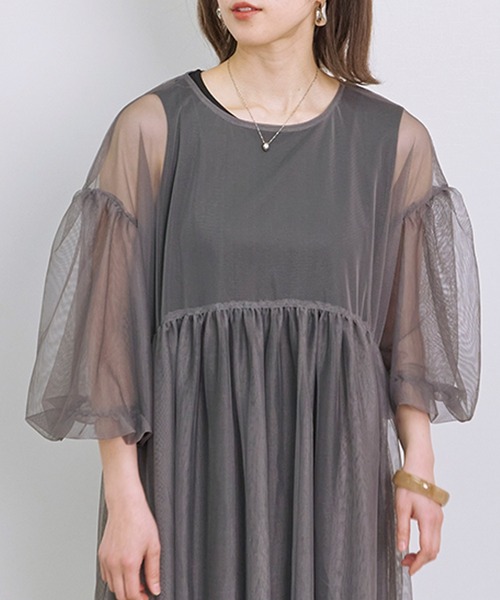 Fizz(フィズ)の「チュールワンピとインナーワンピのセット(ワンピース・レディース・ブラック/チャコール・L/M)」の14枚目の写真