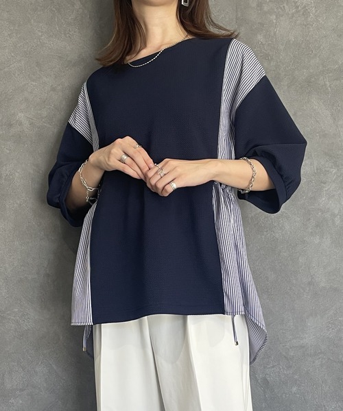 異素材切り替えサイドリボンプルオーバー（Tシャツ/カットソー）｜ikka