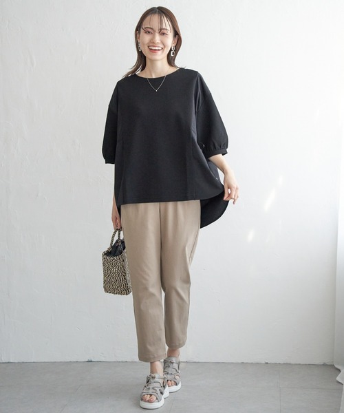 ikka（イッカ）の「異素材切り替えサイドリボンプルオーバー（Tシャツ/カットソー・レディース・ブラック/グリーン系その他/ネイビー/ベージュ・M/L/S）」の10枚目の写真