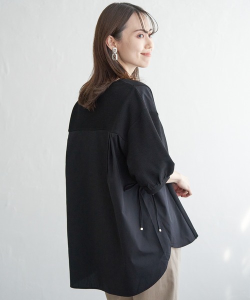 ikka（イッカ）の「異素材切り替えサイドリボンプルオーバー（Tシャツ/カットソー・レディース・ブラック/グリーン系その他/ネイビー/ベージュ・M/L/S）」の13枚目の写真