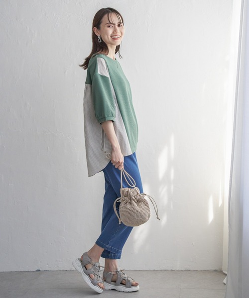 ikka（イッカ）の「異素材切り替えサイドリボンプルオーバー（Tシャツ/カットソー・レディース・ブラック/グリーン系その他/ネイビー/ベージュ・M/L/S）」の22枚目の写真