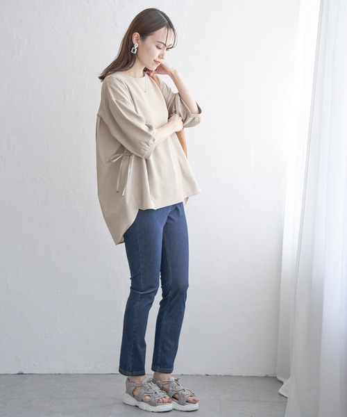 ikka（イッカ）の「異素材切り替えサイドリボンプルオーバー（Tシャツ/カットソー・レディース・ブラック/グリーン系その他/ネイビー/ベージュ・M/L/S）」の14枚目の写真