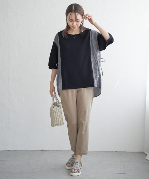 ikka（イッカ）の「異素材切り替えサイドリボンプルオーバー（Tシャツ/カットソー・レディース・ブラック/グリーン系その他/ネイビー/ベージュ・M/L/S）」の18枚目の写真