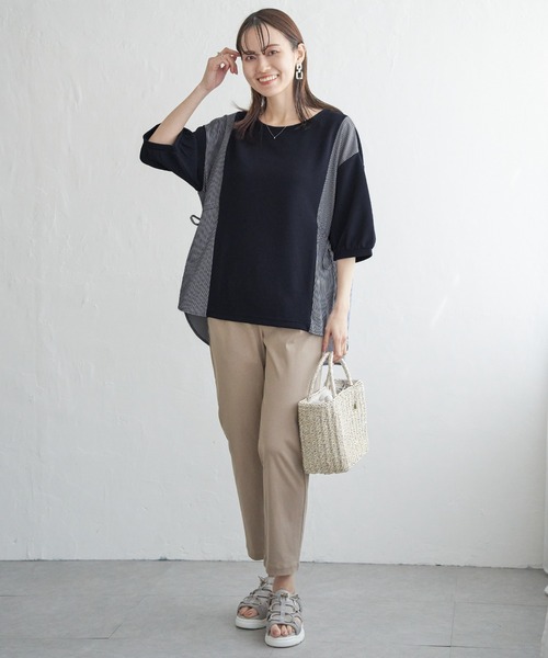 ikka（イッカ）の「異素材切り替えサイドリボンプルオーバー（Tシャツ/カットソー・レディース・ブラック/グリーン系その他/ネイビー/ベージュ・M/L/S）」の19枚目の写真