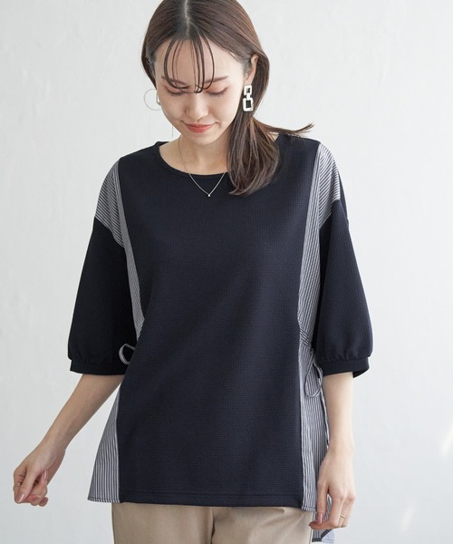 ikka（イッカ）の「異素材切り替えサイドリボンプルオーバー（Tシャツ/カットソー・レディース・ブラック/グリーン系その他/ネイビー/ベージュ・M/L/S）」の21枚目の写真