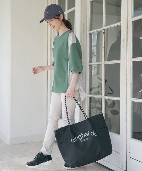 ikka（イッカ）の「異素材切り替えサイドリボンプルオーバー（Tシャツ/カットソー・レディース・ブラック/グリーン系その他/ネイビー/ベージュ・M/L/S）」の6枚目の写真