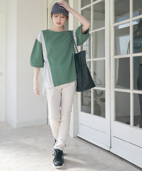 ikka（イッカ）の「異素材切り替えサイドリボンプルオーバー（Tシャツ/カットソー・レディース・ブラック/グリーン系その他/ネイビー/ベージュ・M/L/S）」の7枚目の写真