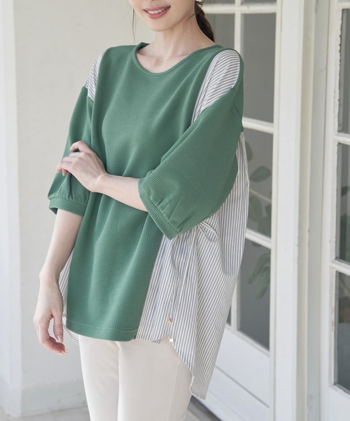 ikka（イッカ）の「異素材切り替えサイドリボンプルオーバー（Tシャツ/カットソー・レディース・ブラック/グリーン系その他/ネイビー/ベージュ・M/L/S）」の8枚目の写真