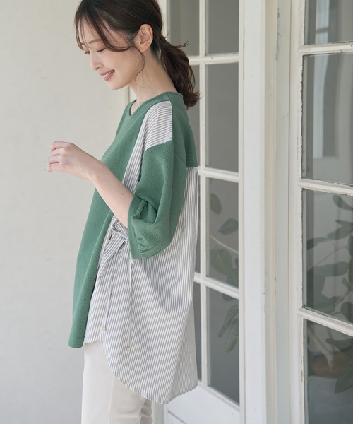 ikka（イッカ）の「異素材切り替えサイドリボンプルオーバー（Tシャツ/カットソー・レディース・ブラック/グリーン系その他/ネイビー/ベージュ・M/L/S）」の9枚目の写真