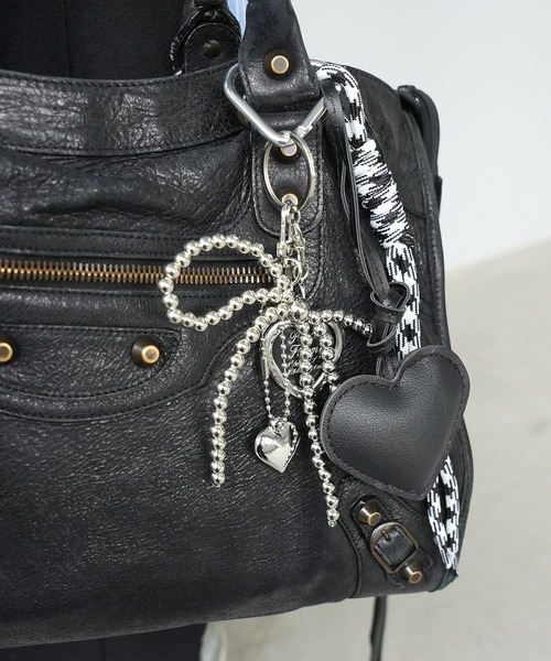 じゃらじゃらキーチャーム ハートカラビナ ハートリボンチャーム