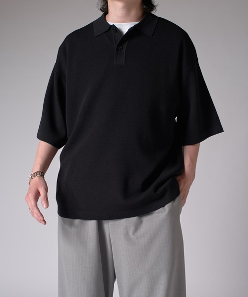 Lui's（ルイス）の「BIGニットポロ（ポロシャツ・メンズ・レッド/ブラック/チャコールグレー・FREE）」の4枚目の写真