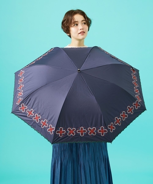 晴雨兼用・UVカット】フラワー刺繍折り畳み傘（折りたたみ傘
