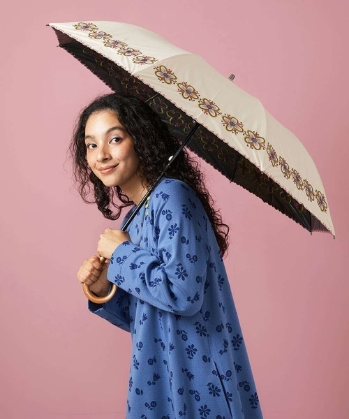 晴雨兼用・UVカット】フラワー刺繍折り畳み傘（折りたたみ傘
