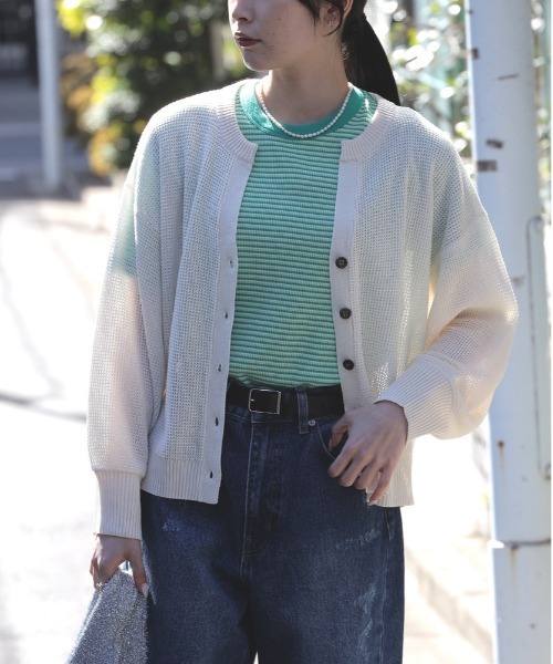 HONEYSUCKLE ROSE（ハニーサックルローズ）の「【HONEYSUCKLE ROSE】ワッフルニットカーデ（カーディガン/ボレロ・レディース・ブラック/イエロー/オフホワイト/ピンク・M/L）」の2枚目の写真