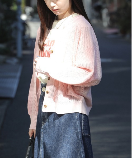 HONEYSUCKLE ROSE（ハニーサックルローズ）の「【HONEYSUCKLE ROSE】ワッフルニットカーデ（カーディガン/ボレロ・レディース・ブラック/イエロー/オフホワイト/ピンク・M/L）」の4枚目の写真