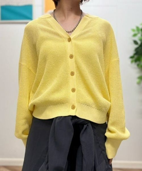 HONEYSUCKLE ROSE（ハニーサックルローズ）の「【HONEYSUCKLE ROSE】ワッフルニットカーデ（カーディガン/ボレロ・レディース・ブラック/イエロー/オフホワイト/ピンク・M/L）」の3枚目の写真