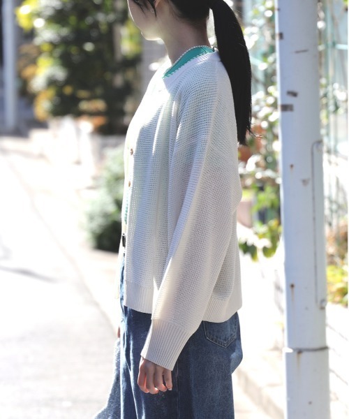 HONEYSUCKLE ROSE（ハニーサックルローズ）の「【HONEYSUCKLE ROSE】ワッフルニットカーデ（カーディガン/ボレロ・レディース・ブラック/イエロー/オフホワイト/ピンク・M/L）」の9枚目の写真