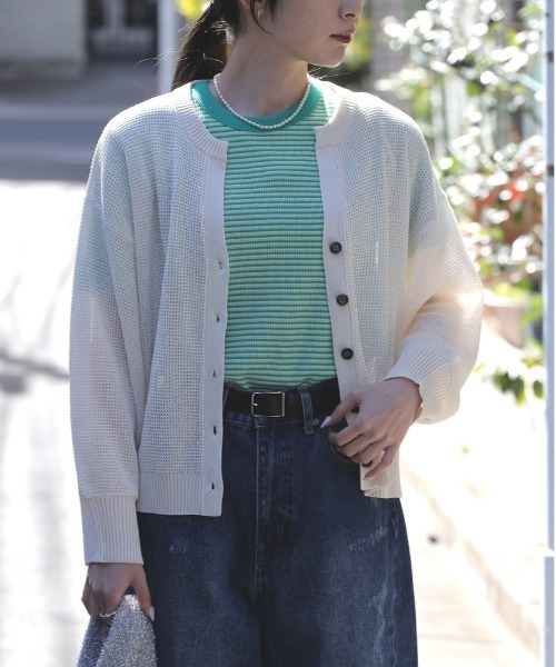 HONEYSUCKLE ROSE（ハニーサックルローズ）の「【HONEYSUCKLE ROSE】ワッフルニットカーデ（カーディガン/ボレロ・レディース・ブラック/イエロー/オフホワイト/ピンク・M/L）」の11枚目の写真