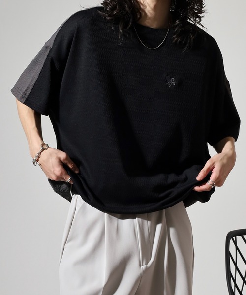 Growth by in the attic(グロウスバイインジアティック)の「Growth by in the attic 膨れジャガード ドルマンスリーブ 半袖Tシャツ(Tシャツ/カットソー・メンズ・ブラック/ホワイト・L/M)」の20枚目の写真