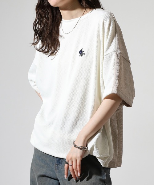 Growth by in the attic(グロウスバイインジアティック)の「Growth by in the attic 膨れジャガード ドルマンスリーブ 半袖Tシャツ(Tシャツ/カットソー・メンズ・ブラック/ホワイト・L/M)」の12枚目の写真