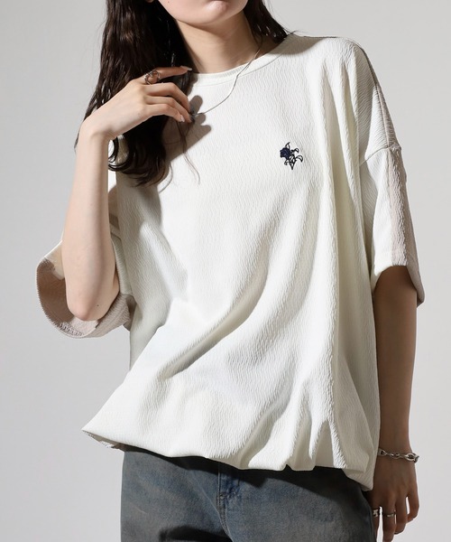 Growth by in the attic(グロウスバイインジアティック)の「Growth by in the attic 膨れジャガード ドルマンスリーブ 半袖Tシャツ(Tシャツ/カットソー・メンズ・ブラック/ホワイト・L/M)」の13枚目の写真