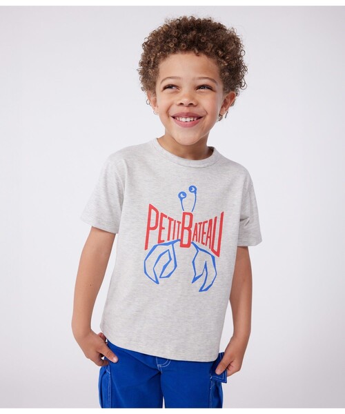 PETIT BATEAU(プチバトー)の「半袖Tシャツ(Tシャツ/カットソー・キッズ・オフホワイト/グレー・3YEAR/4YEAR/5YEAR)」の2枚目の写真