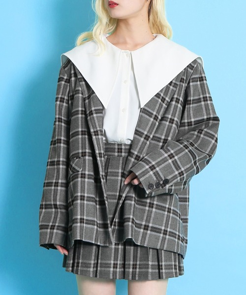 PUNYUS（プニュズ）の「チェックオーバーテーラードジャケット（テーラードジャケット・レディース・グレー/ベージュ・1/2/3/4）」の20枚目の写真