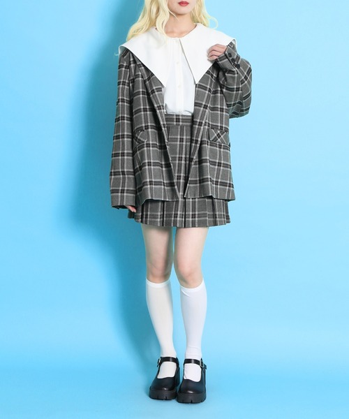 PUNYUS（プニュズ）の「チェックオーバーテーラードジャケット（テーラードジャケット・レディース・グレー/ベージュ・1/2/3/4）」の4枚目の写真