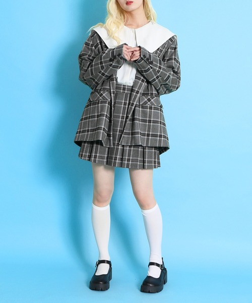 PUNYUS（プニュズ）の「チェックオーバーテーラードジャケット（テーラードジャケット・レディース・グレー/ベージュ・1/2/3/4）」の5枚目の写真