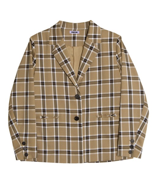 PUNYUS（プニュズ）の「チェックオーバーテーラードジャケット（テーラードジャケット・レディース・グレー/ベージュ・1/2/3/4）」の7枚目の写真