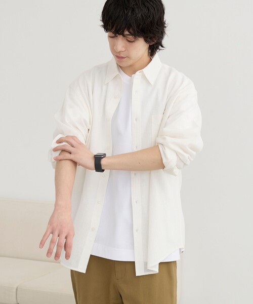 coen(コーエン)の「リネン混インドコットンシャツ(シャツ/ブラウス・メンズ・オリーブ/ネイビー/ライトブルー/ホワイト/オフホワイト・XL/M/S/L)」の2枚目の写真