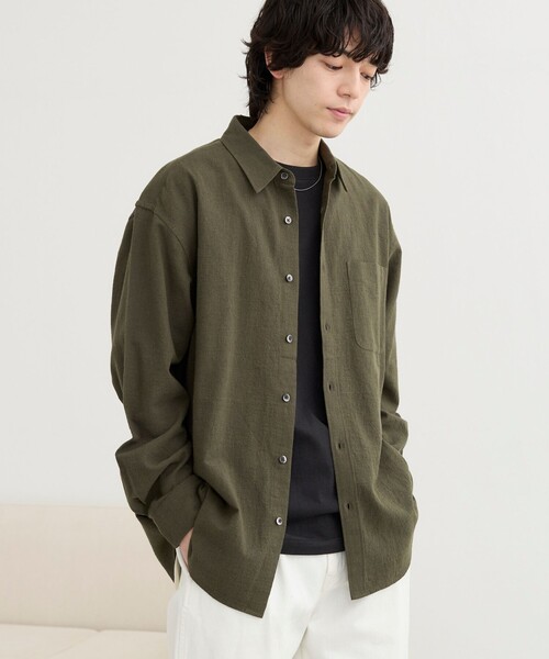 coen(コーエン)の「リネン混インドコットンシャツ(シャツ/ブラウス・メンズ・オリーブ/ネイビー/ライトブルー/ホワイト/オフホワイト・XL/M/S/L)」の4枚目の写真