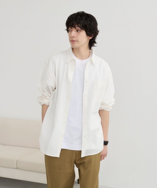 coen(コーエン)の「リネン混インドコットンシャツ(シャツ/ブラウス・メンズ・オリーブ/ネイビー/ライトブルー/ホワイト/オフホワイト・XL/M/S/L)」の14枚目の写真