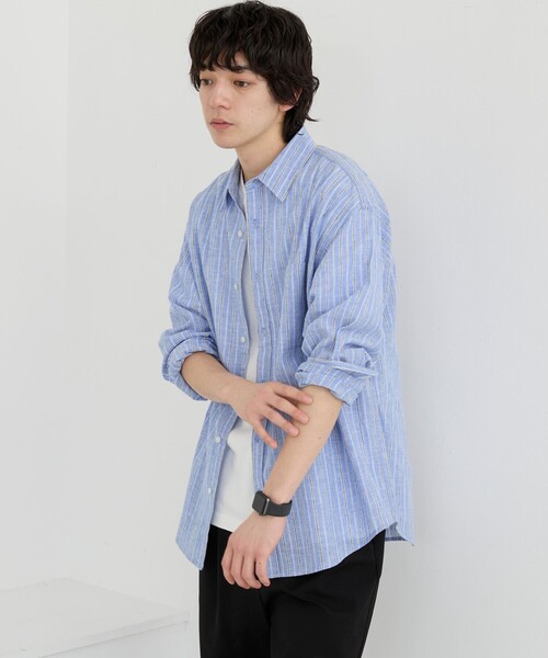 coen(コーエン)の「リネン混インドコットンシャツ(シャツ/ブラウス・メンズ・オリーブ/ネイビー/ライトブルー/ホワイト/オフホワイト・XL/M/S/L)」の8枚目の写真